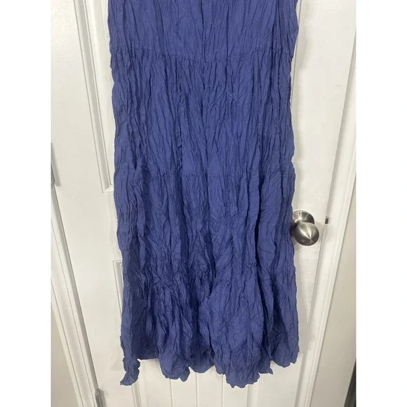 Eileen Fisher Crushed Silk Petite Sleeveless Tiered Midi Dress Periwinkle Blue - Picture 4 of 9